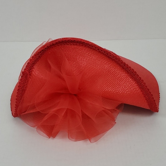 Vintage Red Lace Straw Hat Polyester 21" Elegant Luxury Accessory - Picture 3 of 7